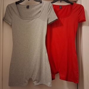SHEIN Scoop Neck Short Sleeve Bodysuit Romper - Gray & Red